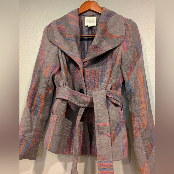 Cidra by Anthropologie woven belted multi colored jacket size 8 - Picture 2 of 6